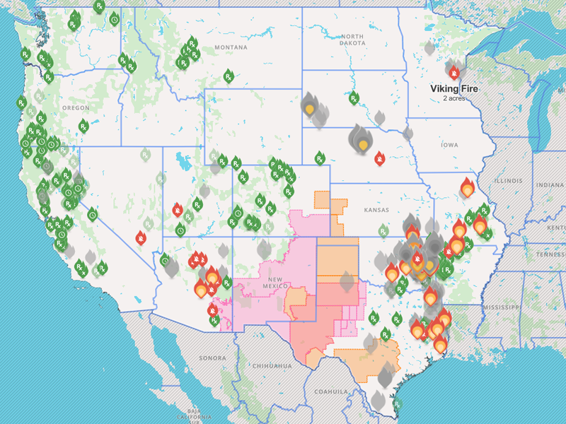 map of usa showing active wildfires